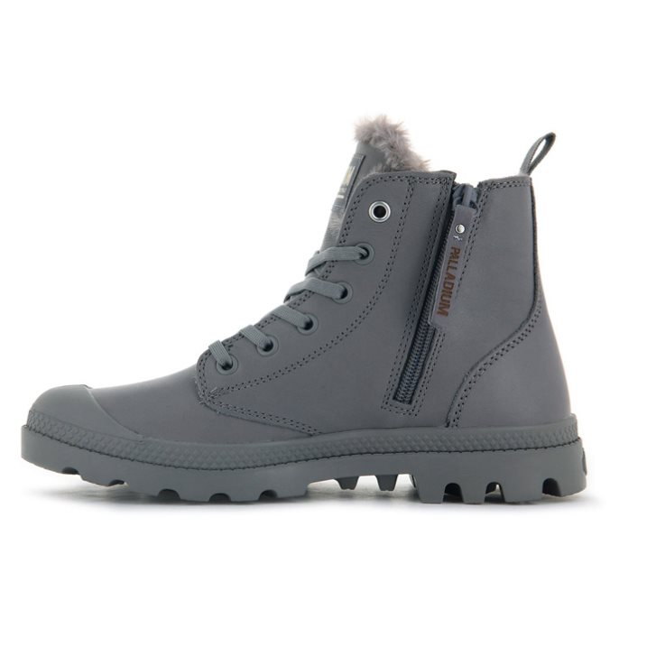 Palladium Pampa Hi Zip Leather S Women's Boots Grey | UK Z098-RQN